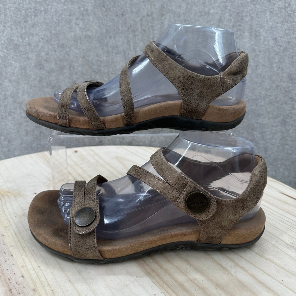 Aetrex Jess Adjustable Quarter Strap Sandals Womens 8 Bronze Metallic Orthotic
